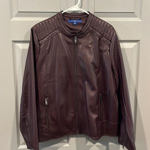 Worn once. Dark Plum Wine vegan Leather Jacket Moto Biker Coat Zip EXCELLENT con